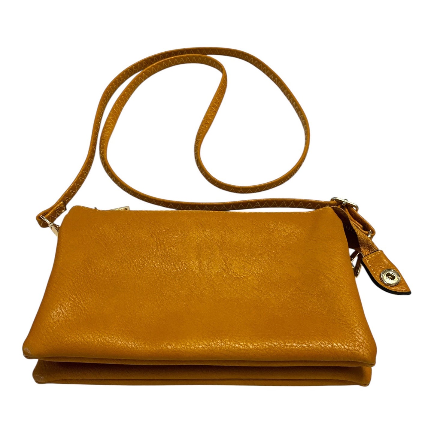 Jen & Co. Mustard Yellow Faux Leather Crossbody Wristlet Bag | Dual Zip | Gold Hardware