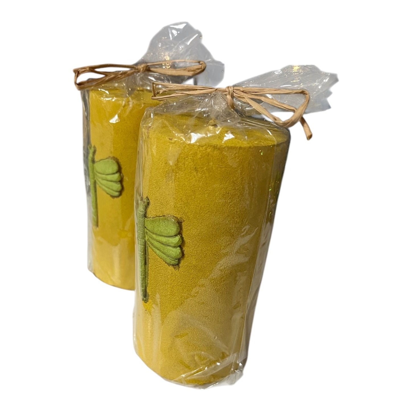 Set of 2 Yellow Dragonfly Pillar Candles – 2.5” x 5” – 3D Decorative Wax – Fantastic Craft – New