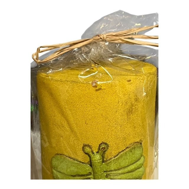 Set of 2 Yellow Dragonfly Pillar Candles – 2.5” x 5” – 3D Decorative Wax – Fantastic Craft – New