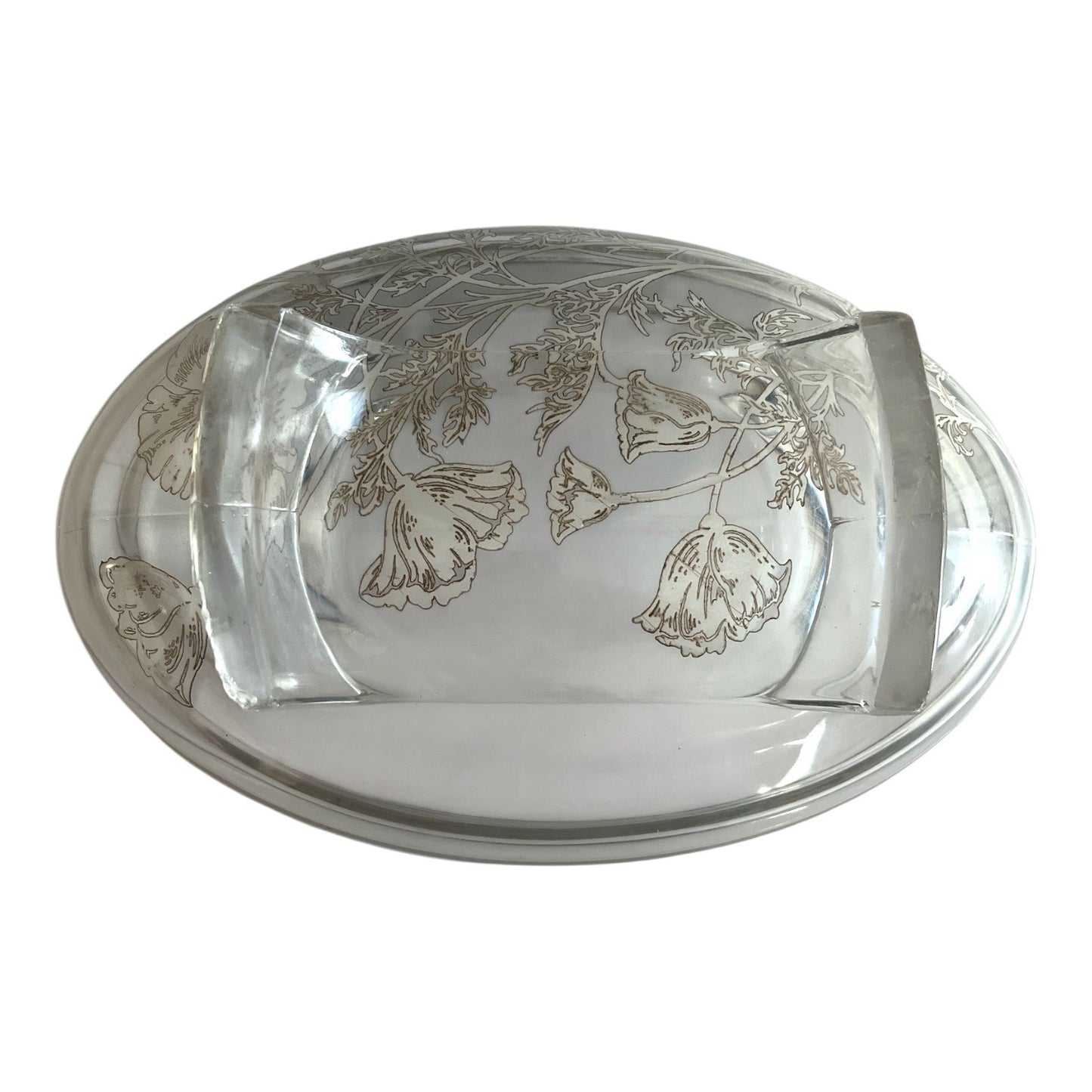 Vintage 1950s Silver Overlay Oval Bowl – Floral Design, Aged Patina, Tiny Flaws – 10x7