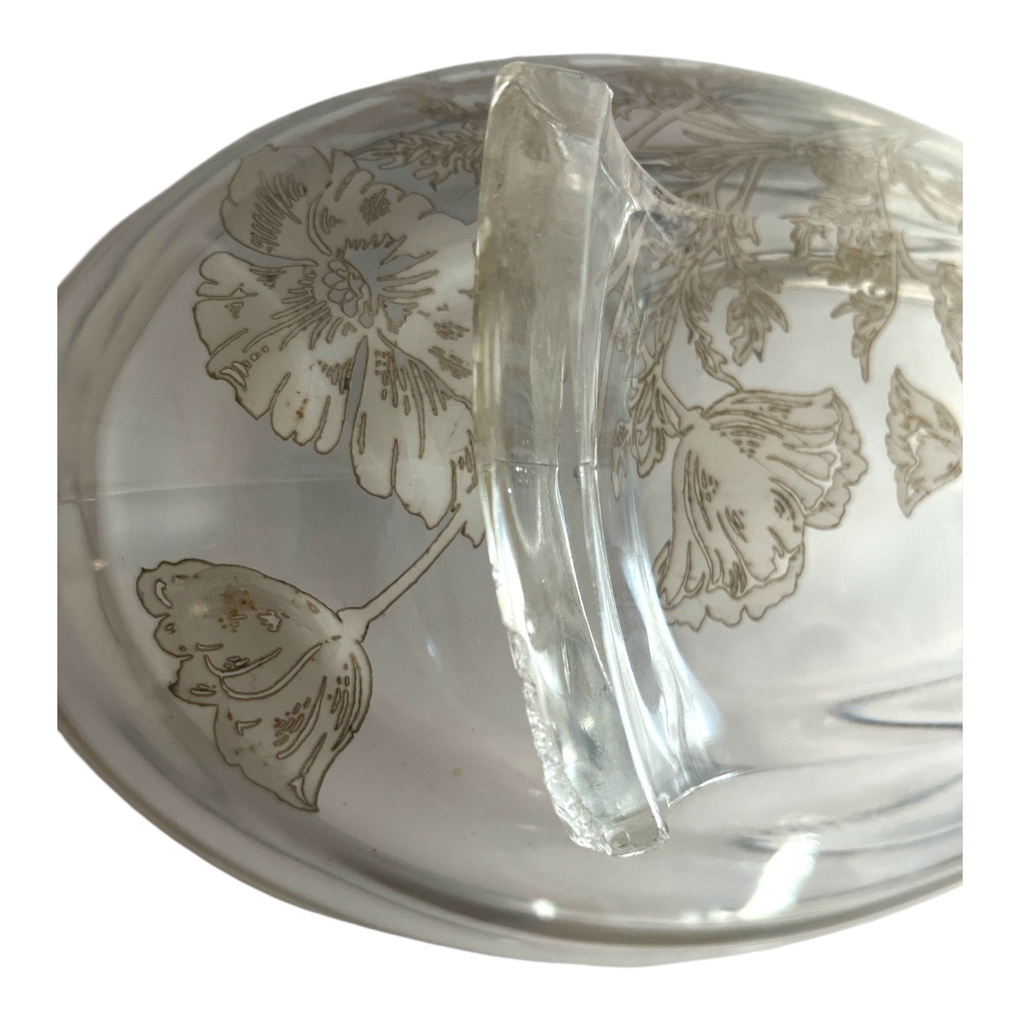 Vintage 1950s Silver Overlay Oval Bowl – Floral Design, Aged Patina, Tiny Flaws – 10x7