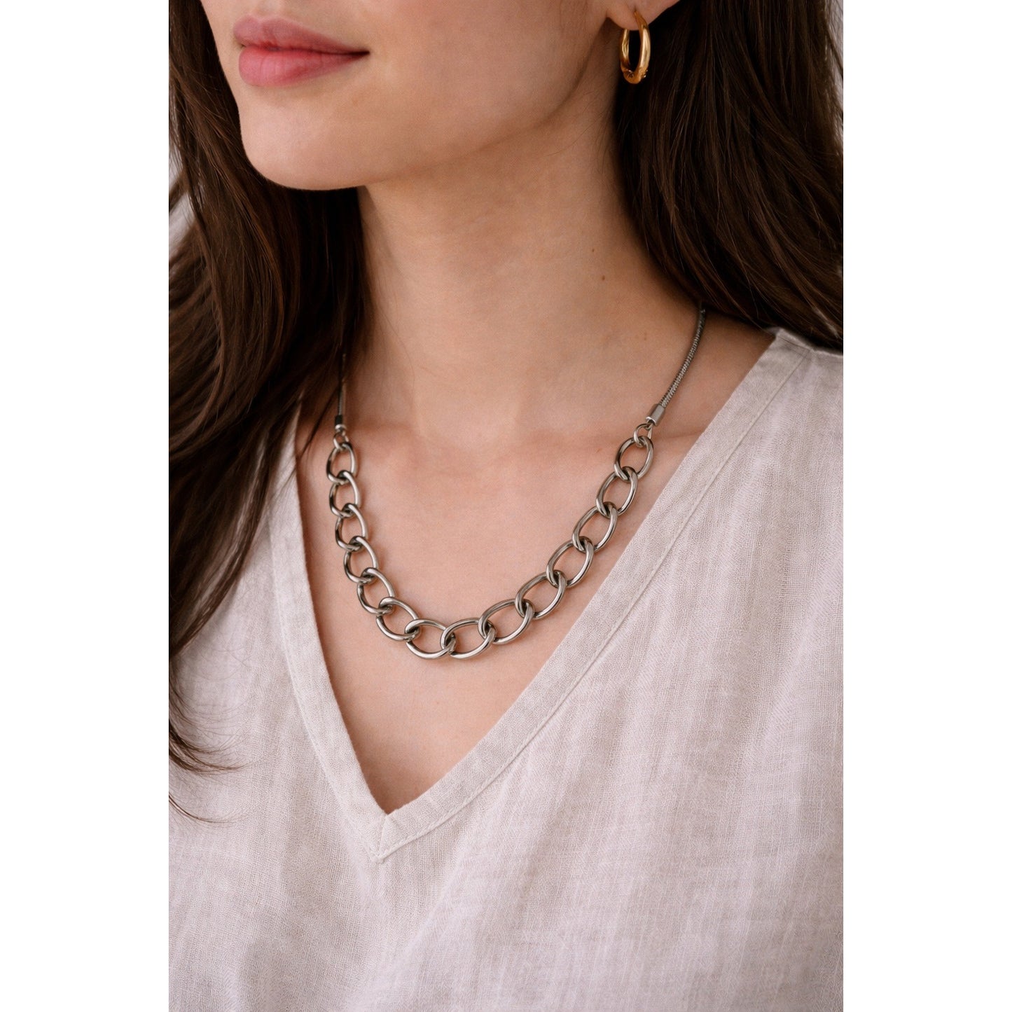 Vintage AEO Silver Tone Chain Necklace 18” Mixed Link Snake Chain Chunky Statement