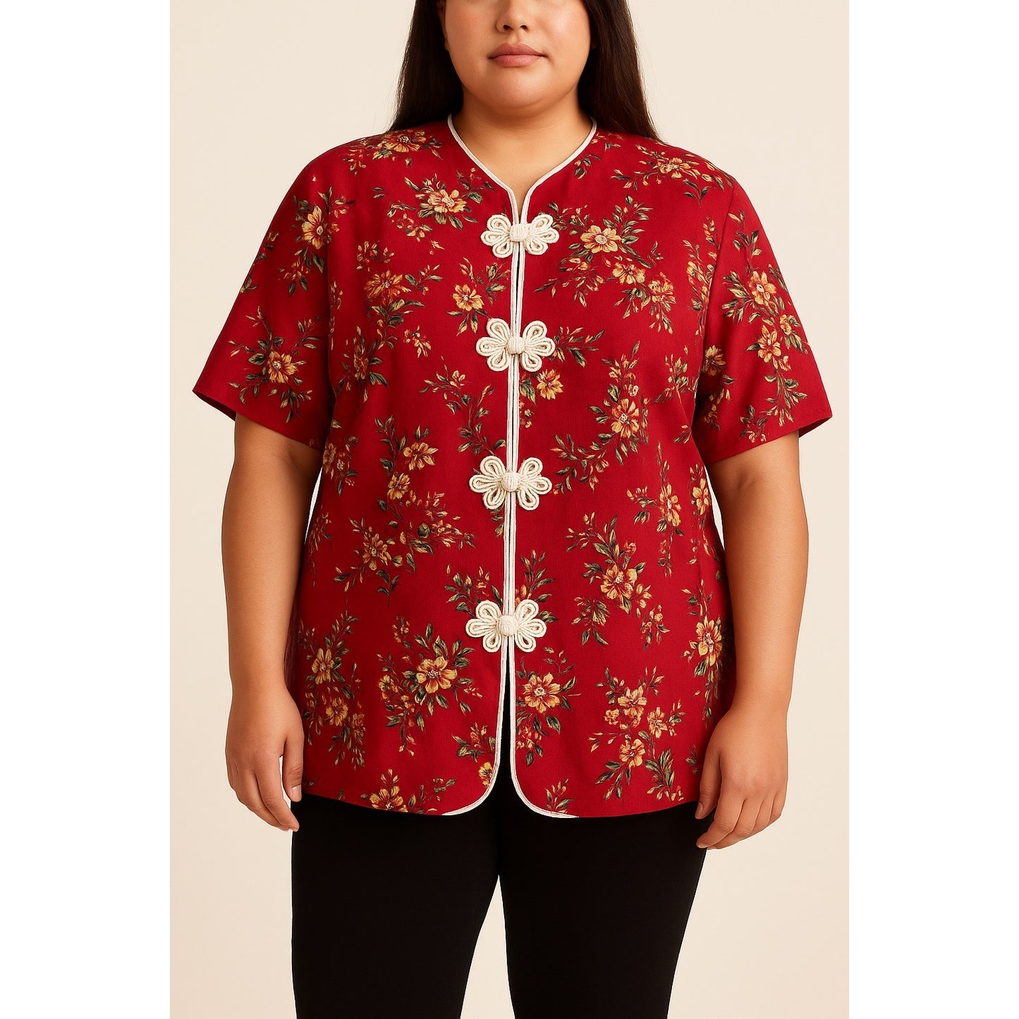 Jessica Howard Woman Red Floral Linen Blend Short Sleeve Jacket Size 22