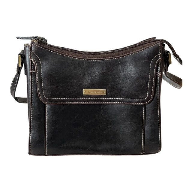 Liz Claiborne Brown Leather Crossbody Bag – Adjustable Strap, Multi-Pocket Organizer