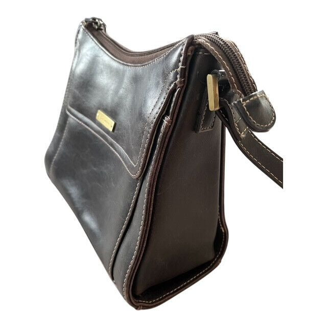 Liz Claiborne Brown Leather Crossbody Bag – Adjustable Strap, Multi-Pocket Organizer