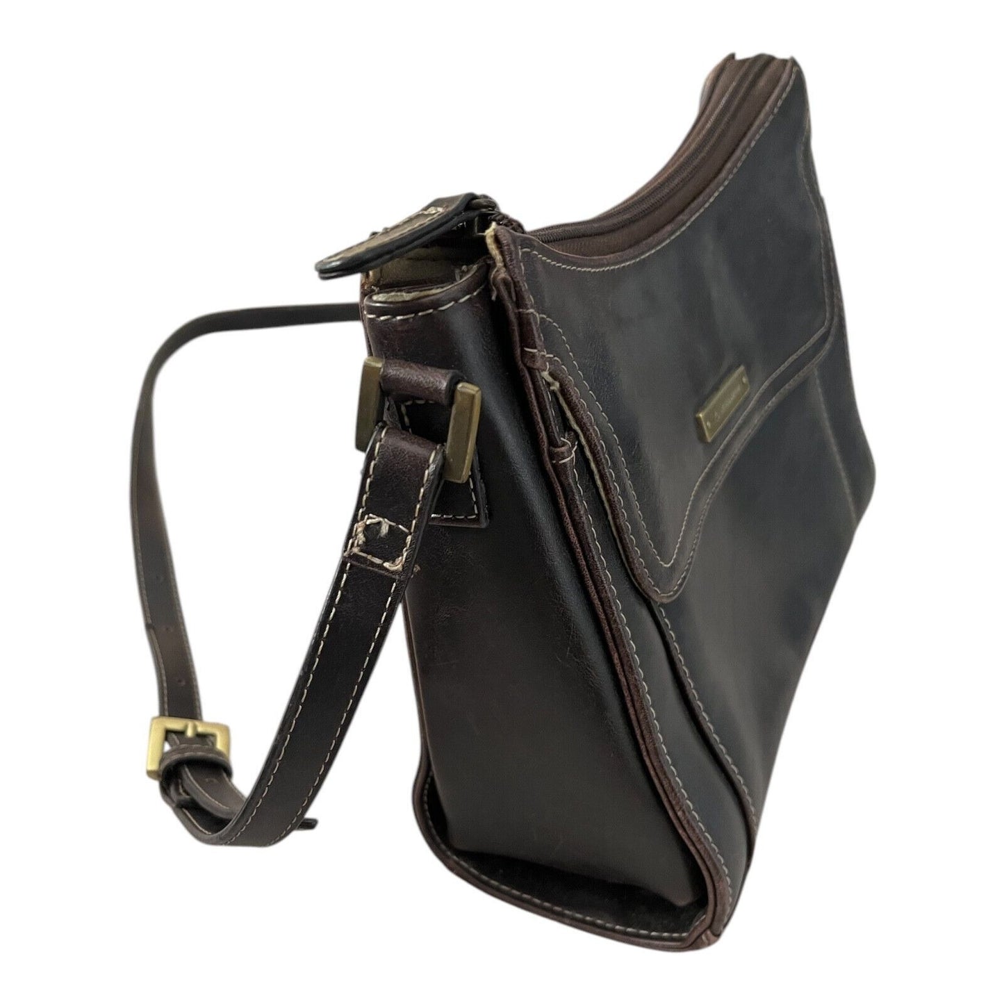 Liz Claiborne Brown Leather Crossbody Bag – Adjustable Strap, Multi-Pocket Organizer