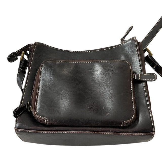 Liz Claiborne Brown Leather Crossbody Bag – Adjustable Strap, Multi-Pocket Organizer