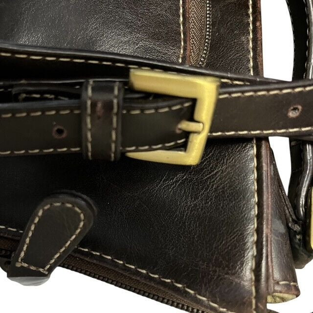 Liz Claiborne Brown Leather Crossbody Bag – Adjustable Strap, Multi-Pocket Organizer
