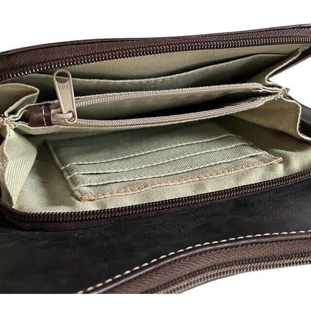 Liz Claiborne Brown Leather Crossbody Bag – Adjustable Strap, Multi-Pocket Organizer