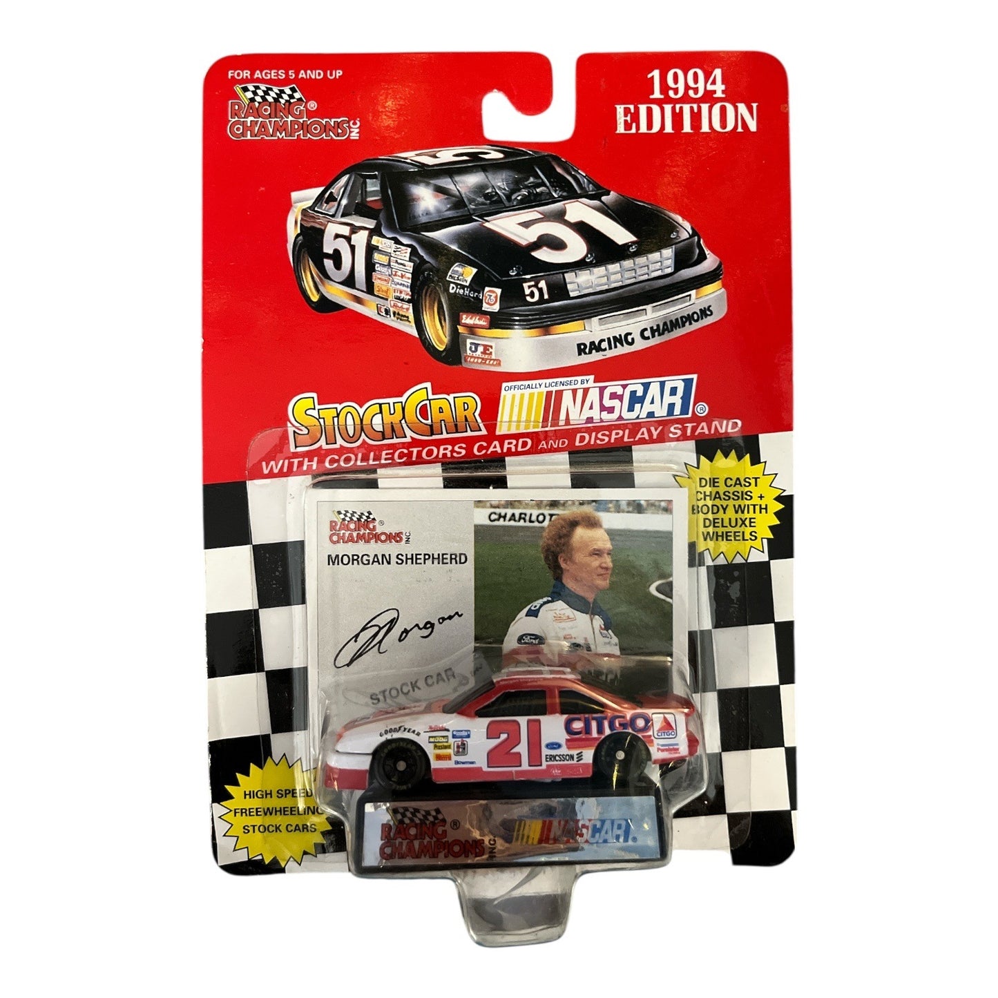 1994 Racing Champions NASCAR Morgan Shepherd #21 CITGO Die-Cast Car with Card