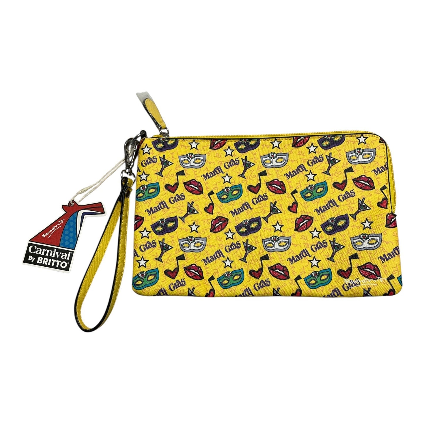 Carnival by BRITTO Mardi Gras Wristlet – Yellow Zip Pouch Clutch Bag – 9.5"x6.25" – NWT