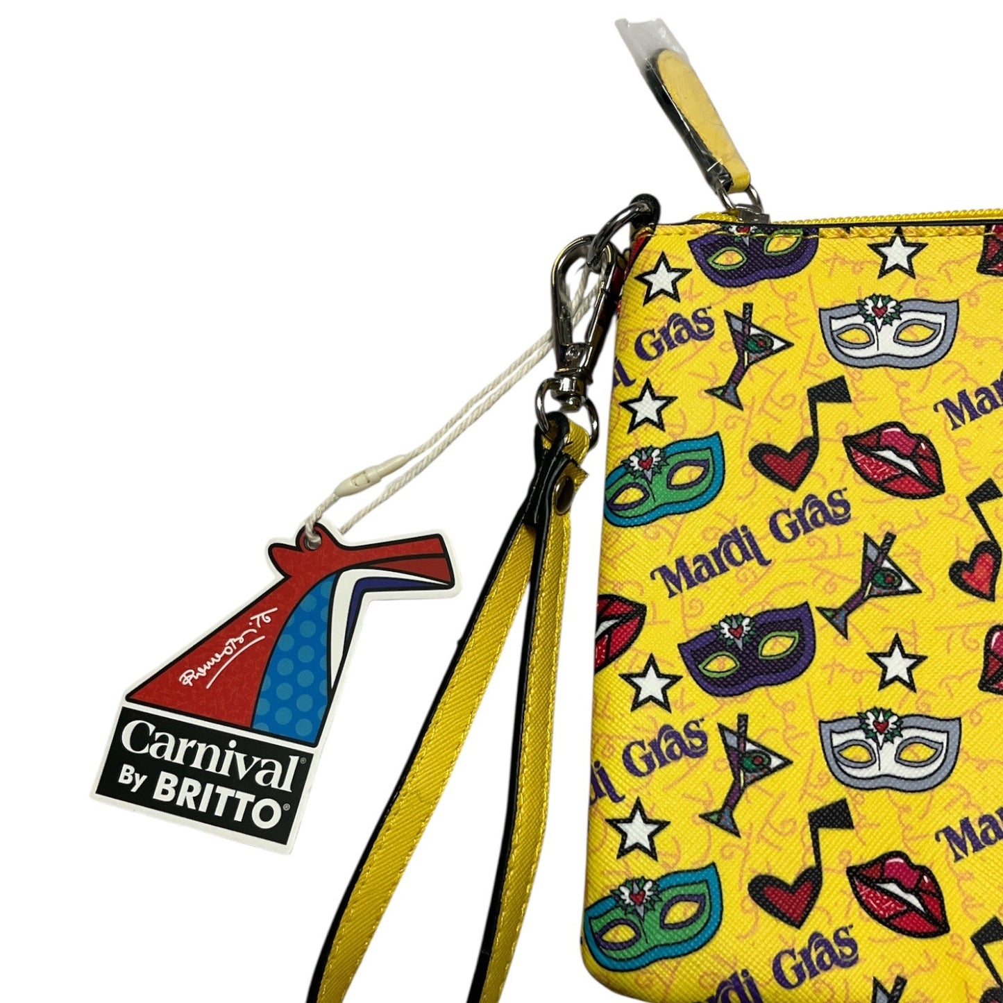 Carnival by BRITTO Mardi Gras Wristlet – Yellow Zip Pouch Clutch Bag – 9.5"x6.25" – NWT