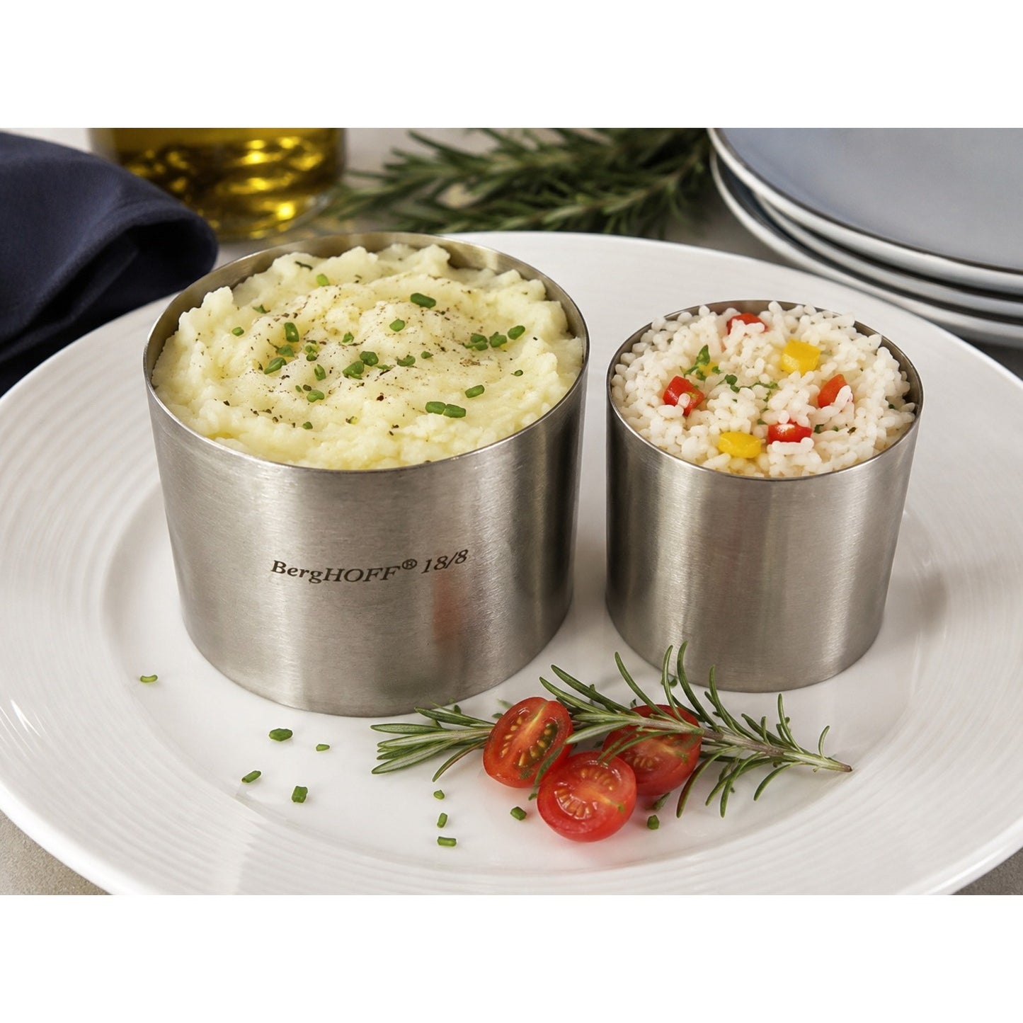 BergHOFF 18/8 Stainless Steel Food Plating Rings Set of 2 Culinary Molds Pastry Dessert
