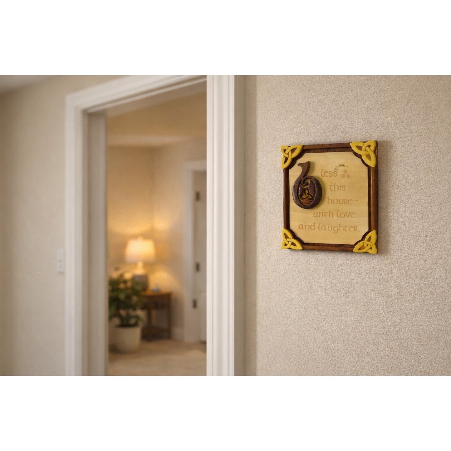 Islandcraft Celtic Carvings Wooden Wall Plaque Irish Blessing Knot Decor