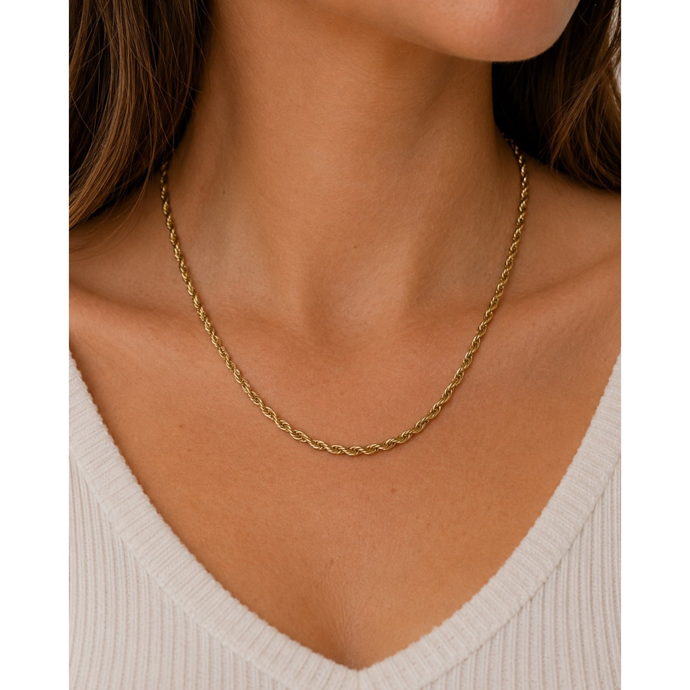 Vintage Gold Tone Rope Chain Necklace 16" Twisted Link Minimalist Layering Necklace