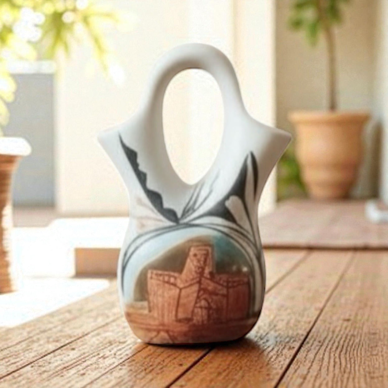 Vtg L. Toya Wedding Vase Pottery 5x4 Hand Painted Southwest Pueblo Style N.M.