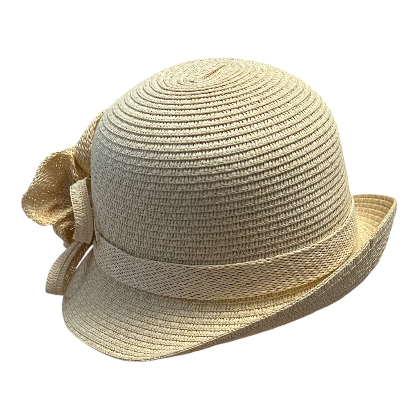 C.C Exclusives Women’s Beige Cloche Hat – Bow & Flower Accent