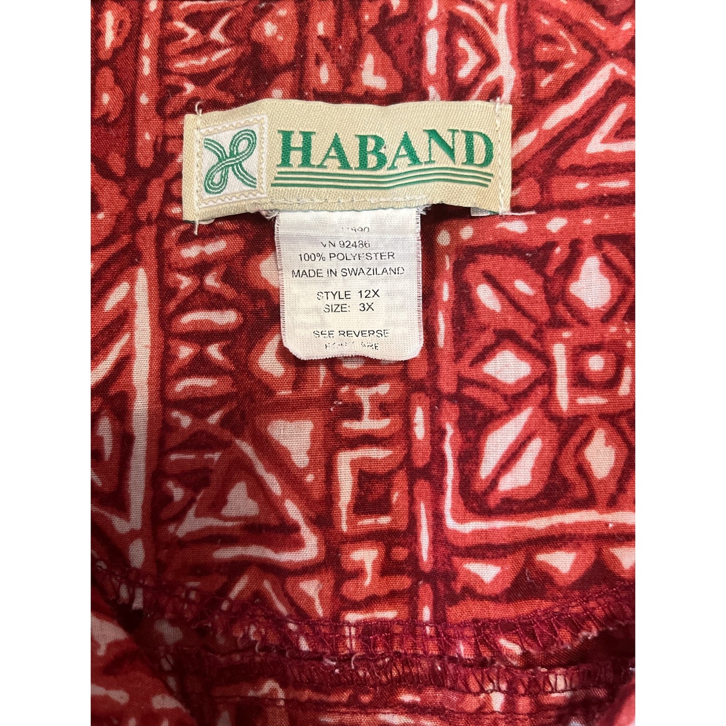 Haband Men’s 3X Short Sleeve Button Front Shirt – Red & Blue Tribal Geometric Print – Set of 2 (60" x 34")