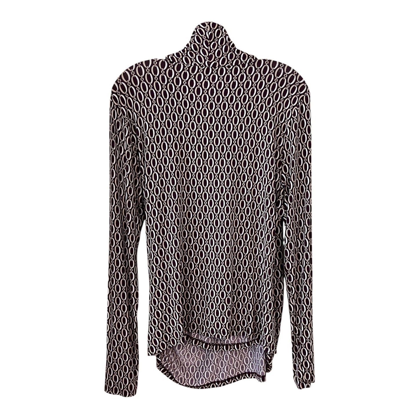 Ann Taylor Women’s XL Long Sleeve Blouse | Maroon Geometric Chain Print | Draped Crossover Front
