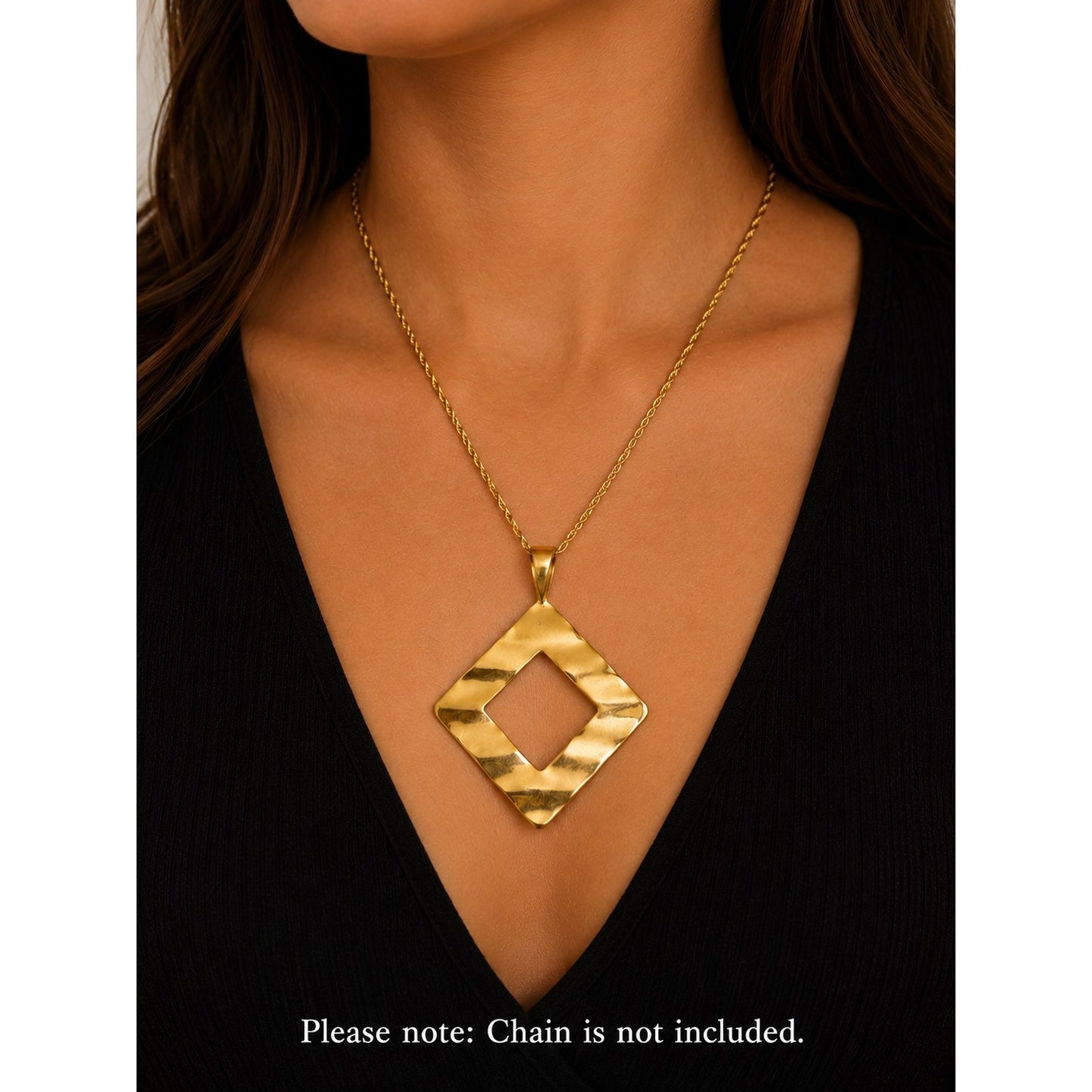Vintage Gold Tone Open Diamond Pendant Geometric Minimalist Statement Necklace Charm