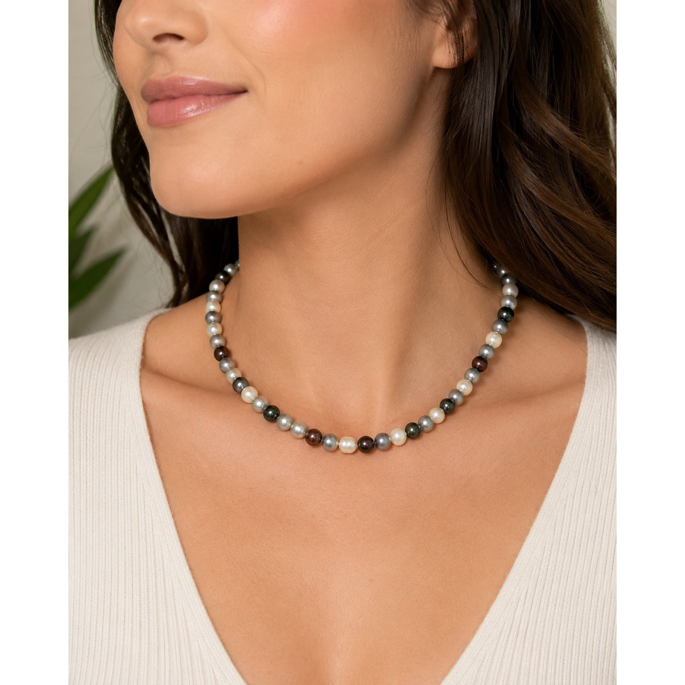 Multicolor Freshwater Pearl Necklace FIC 14K 585 Gold Clasp White Gray Peacock Burgundy
