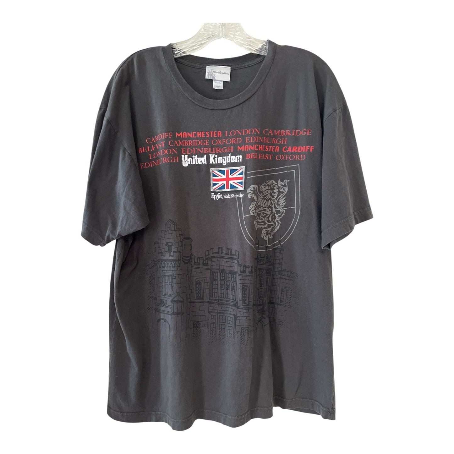 Vintage Walt Disney World United Kingdom T-Shirt – XL, Gray, UK Cities Flag Graphic (2000s)