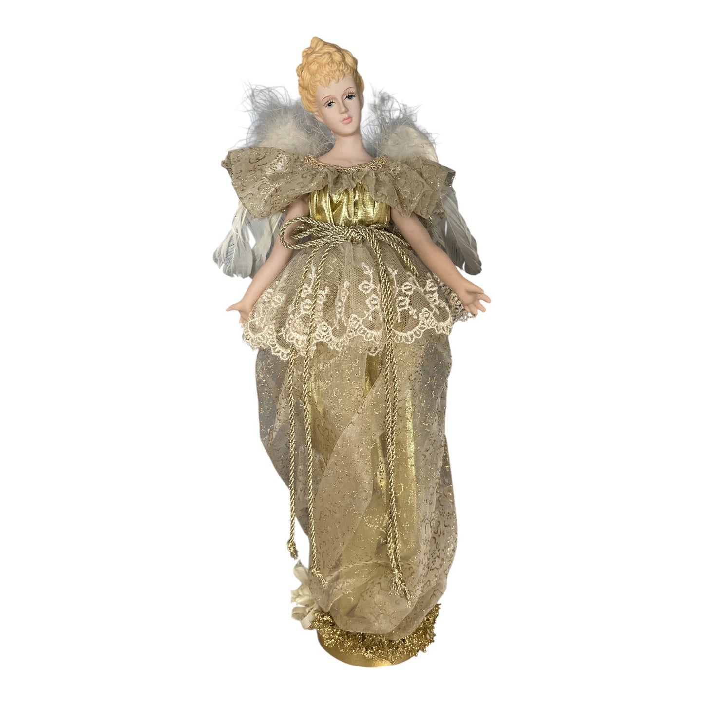 Vintage Gold Angel Figure “Bonnie” – Dillard’s 1998 – All Porcelain Arms & Head – 15" Tall