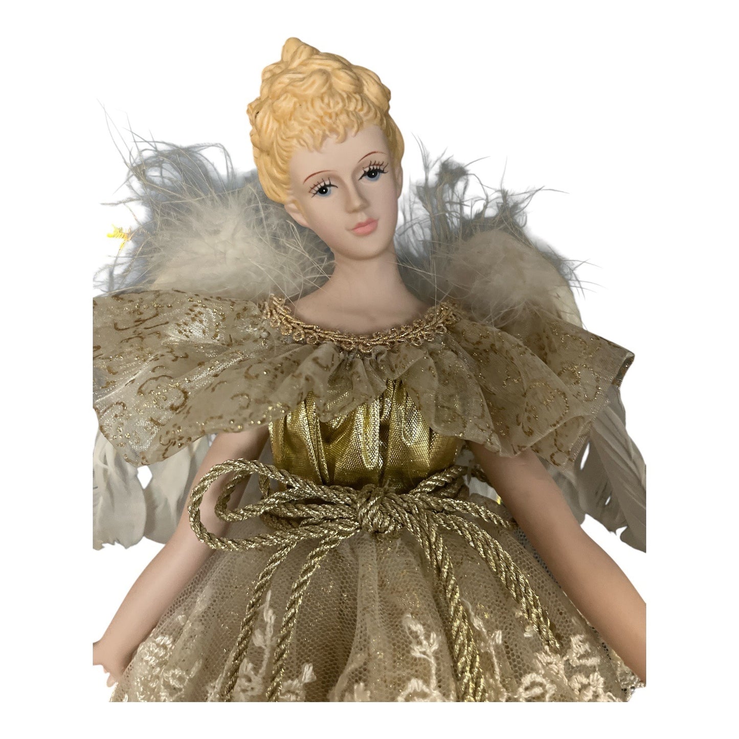 Vintage Gold Angel Figure “Bonnie” – Dillard’s 1998 – All Porcelain Arms & Head – 15" Tall