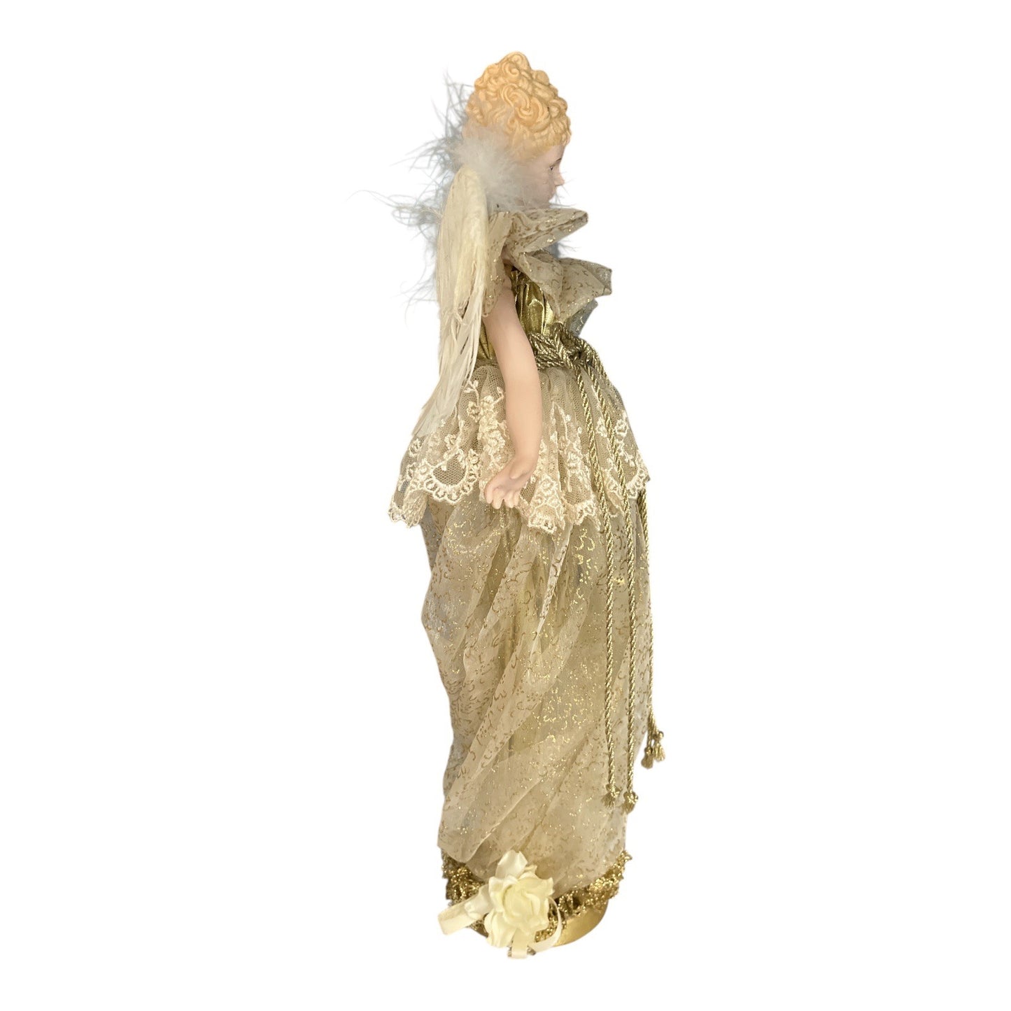 Vintage Gold Angel Figure “Bonnie” – Dillard’s 1998 – All Porcelain Arms & Head – 15" Tall