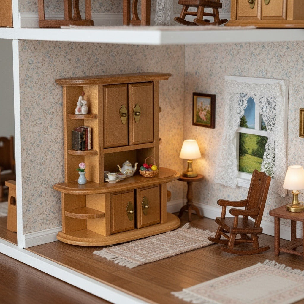 Vintage Miniature Wooden Cabinet Dollhouse Hutch Cupboard Storage Furniture