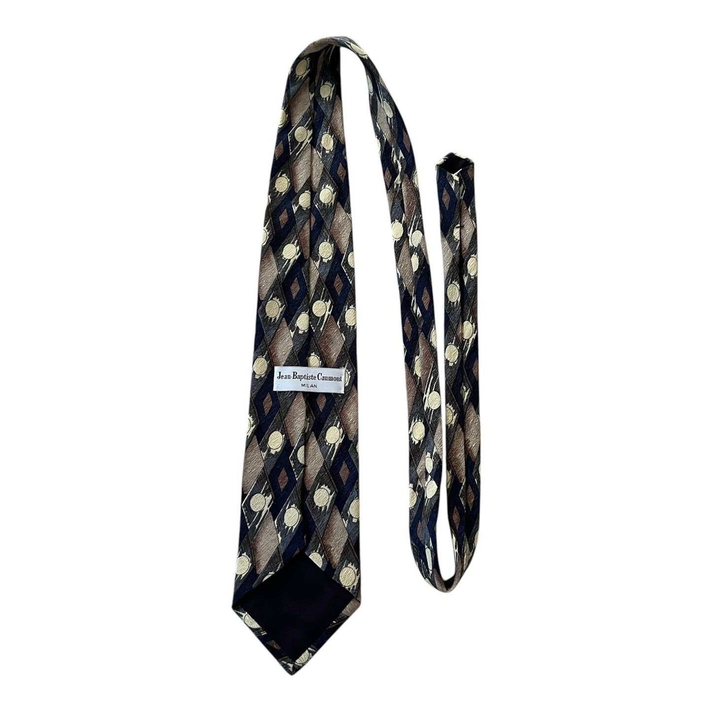 Jean-Baptiste Caumont Men’s Neck Tie VTG – 58" x 4" – Blue Beige Champagne – Made in Milan – Classic Style