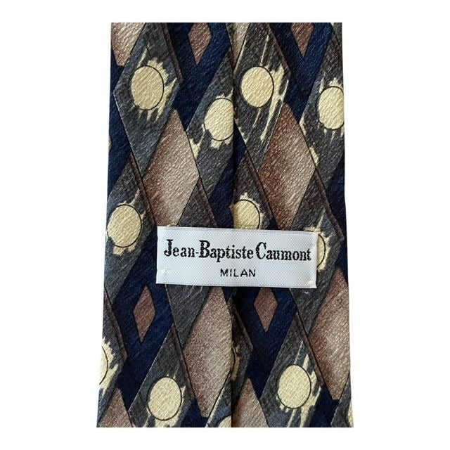 Jean-Baptiste Caumont Men’s Neck Tie VTG – 58" x 4" – Blue Beige Champagne – Made in Milan – Classic Style