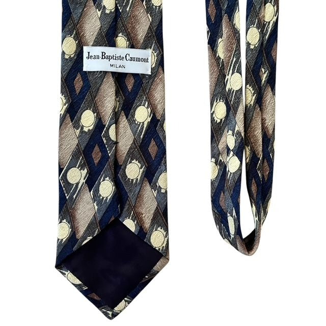 Jean-Baptiste Caumont Men’s Neck Tie VTG – 58" x 4" – Blue Beige Champagne – Made in Milan – Classic Style