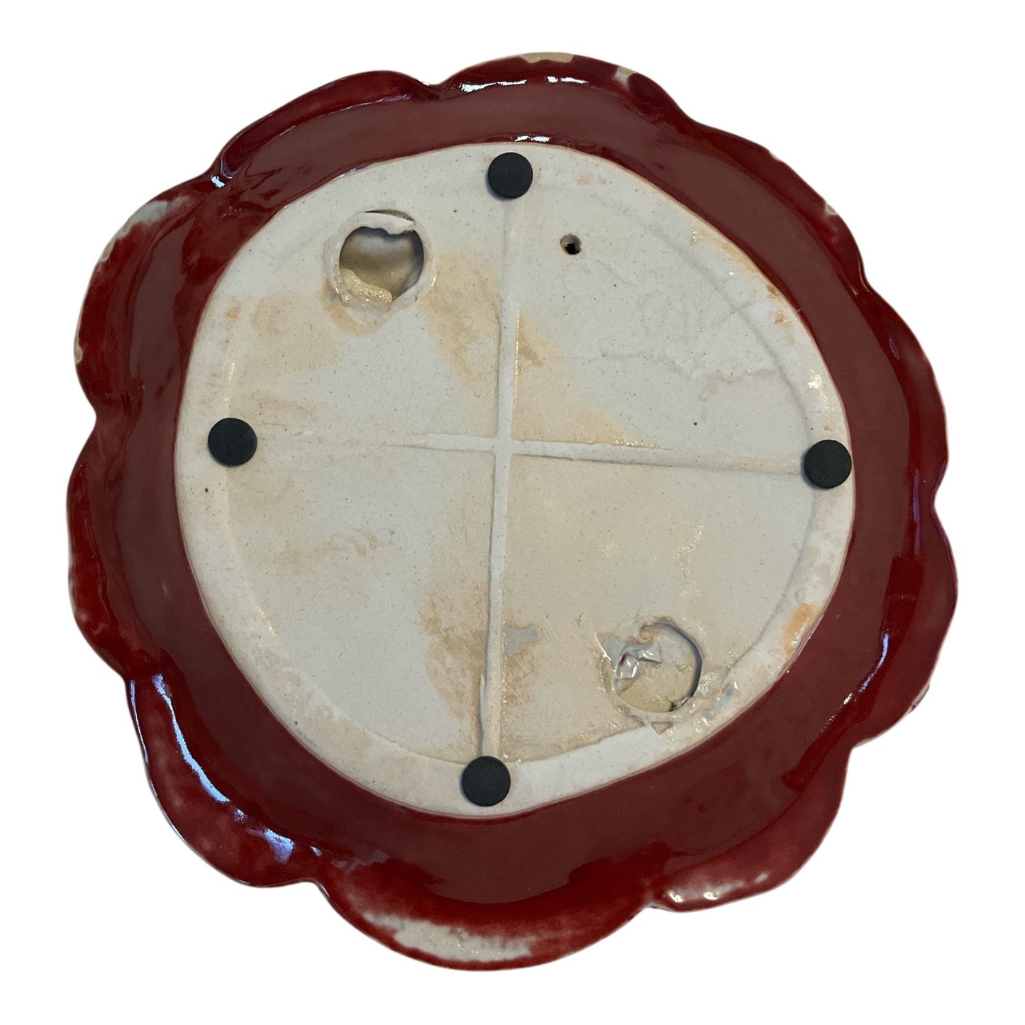 Vintage Ceramic Holiday Plate with Cardinals and Pinecones – Red & Gold Glaze – 1990s–2000s – 8.25"