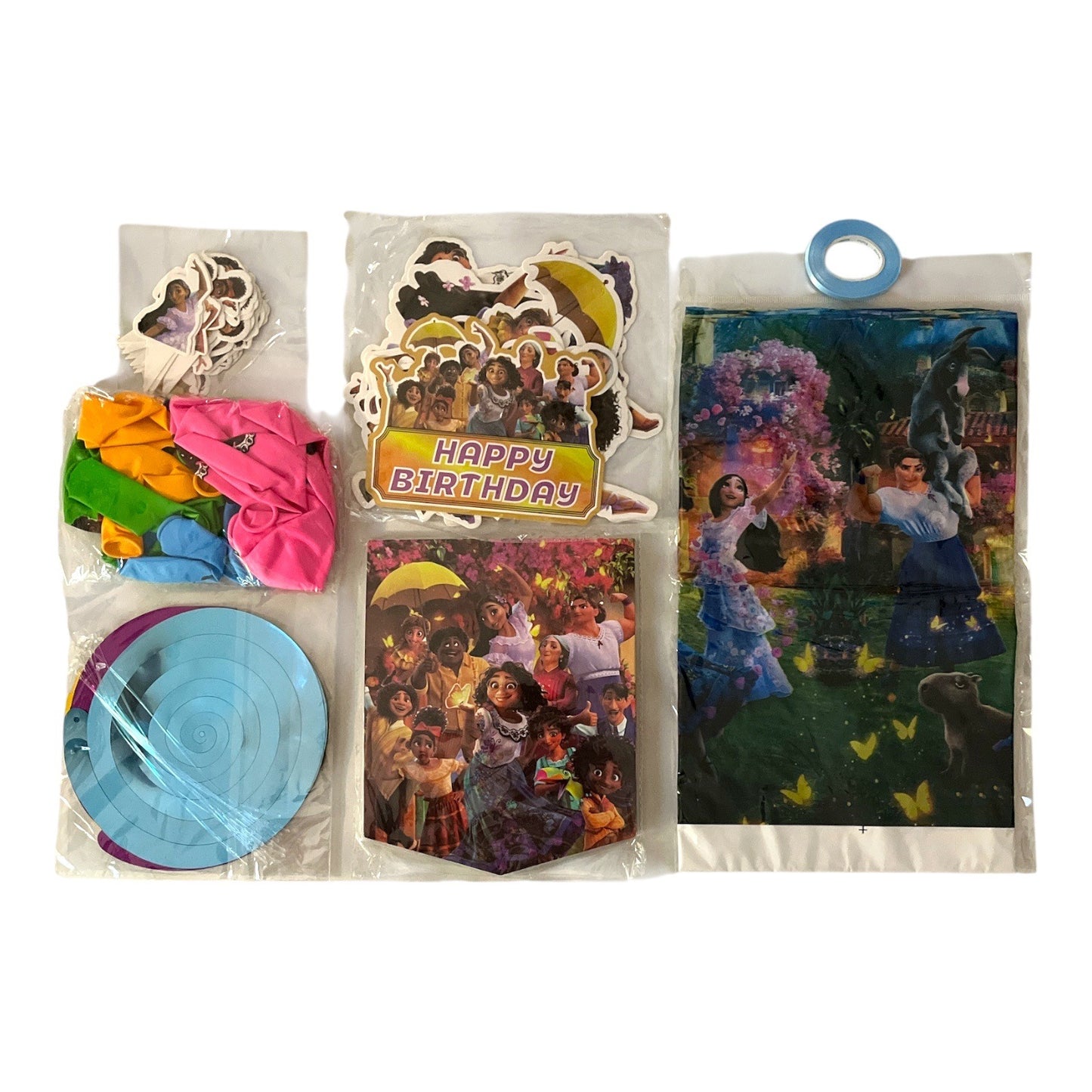 Encanto Birthday Party Supplies Set – Tablecloth, Balloons, Banner & Cake Toppers