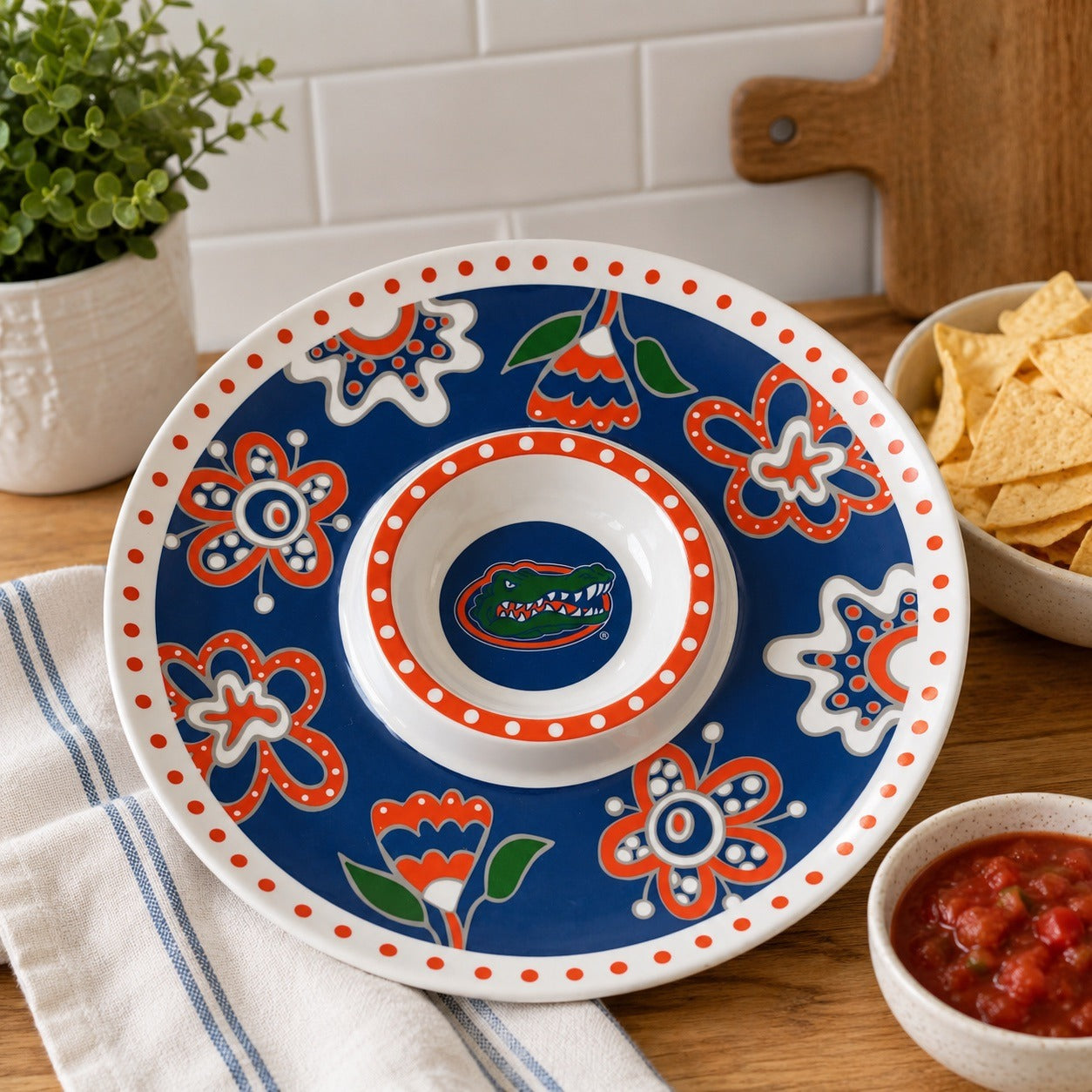 Florida Gators Melamine Chip and Dip Tray 14” Blue Orange Serving Platter NCAA