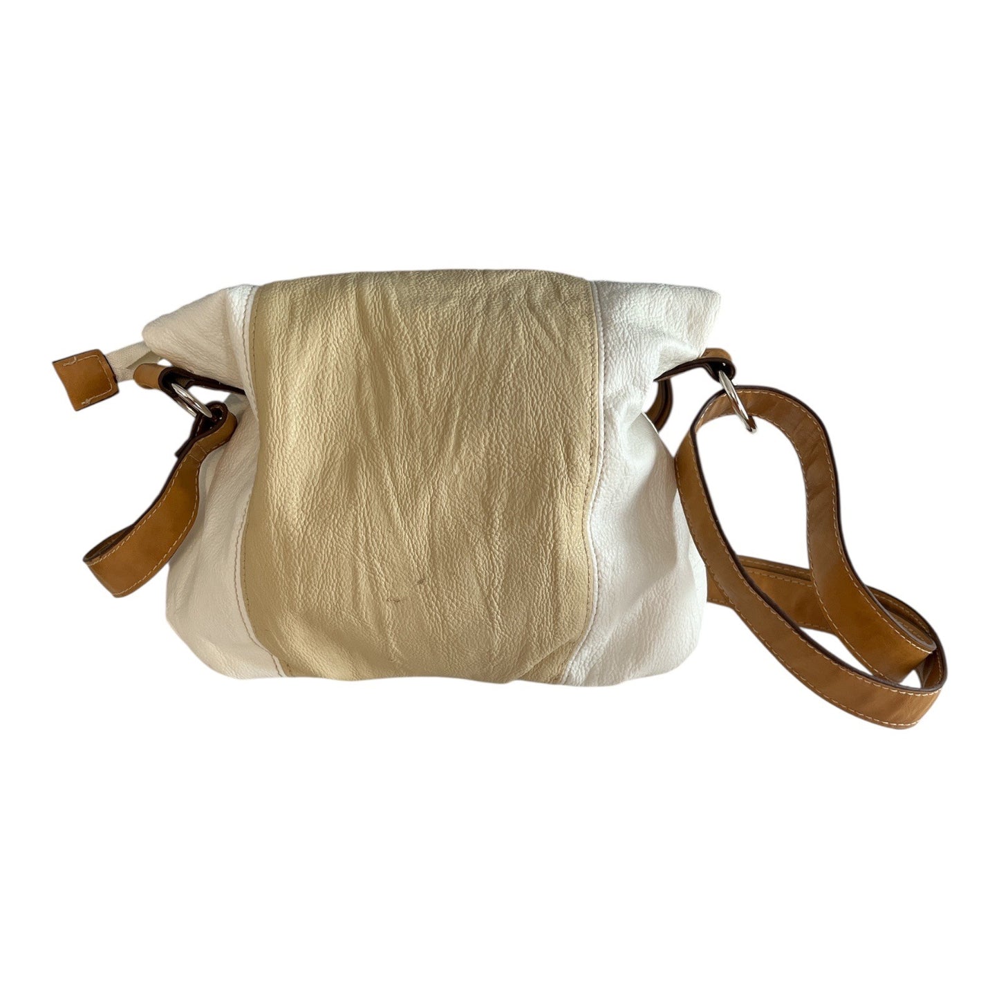 Harvé Benard Crossbody Shoulder Bag – White and Beige with Tan Strap