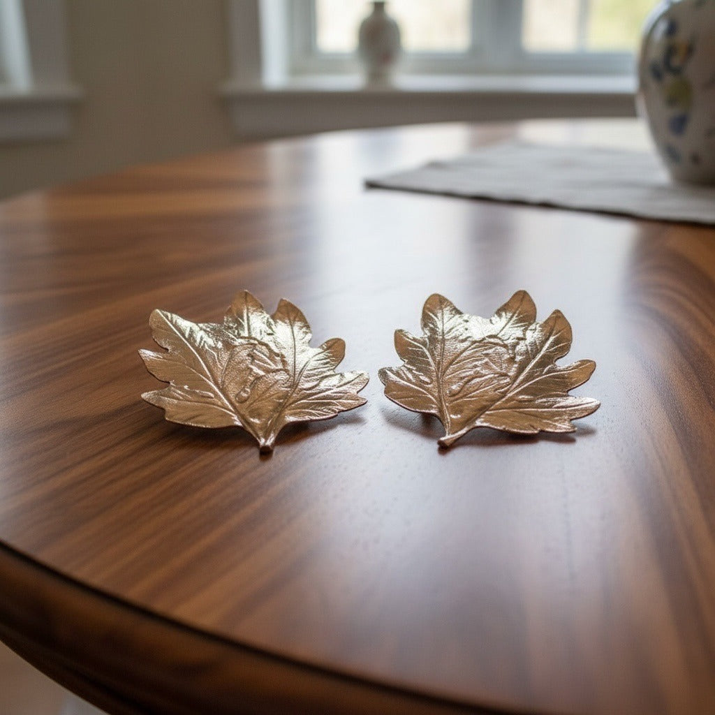 Pier 1 Imports Bronze Leaf Trinket Dish Set of 2 Decorative Metal Leaf Bowls