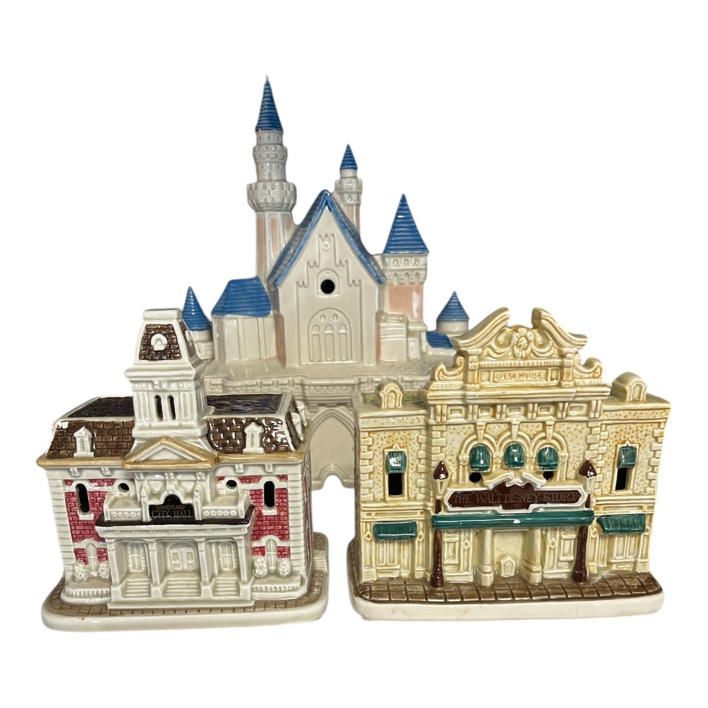 Disney Magic 1988 Disneyland Ceramic Village Set – Sleeping Beauty Castle, City Hall, Opera House – Sears Exclusive