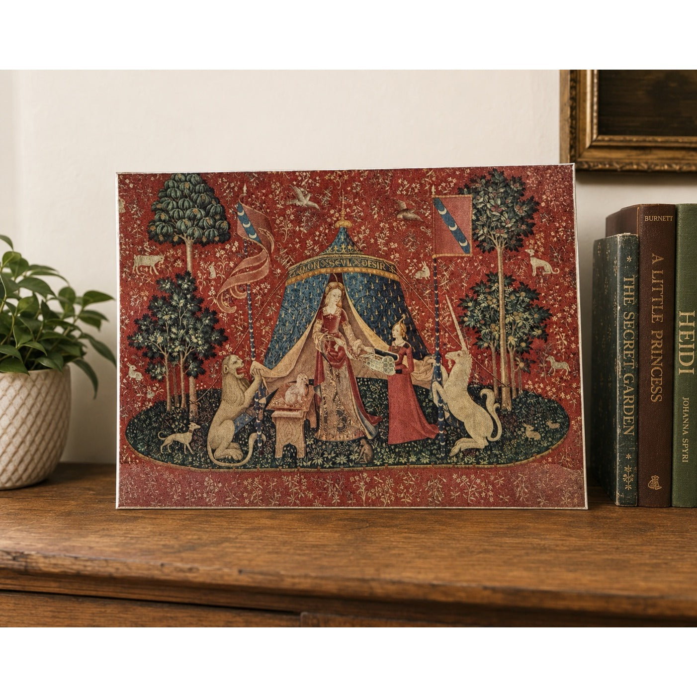 Lady and the Unicorn Medieval Tapestry Style Wall Plaque Melamine Decor Art