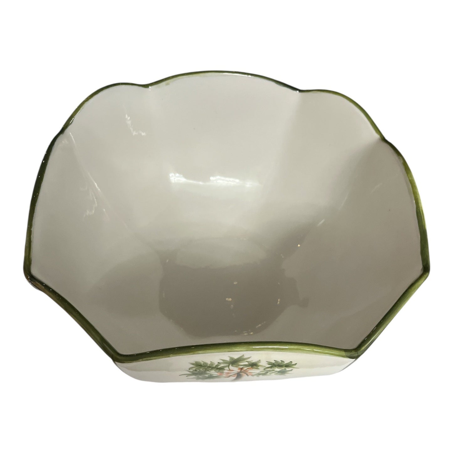 Jay Import Company Ceramic Palm Tree Bowl – Tropical Octagonal Scalloped Dish, Handpainted Look, 2000s