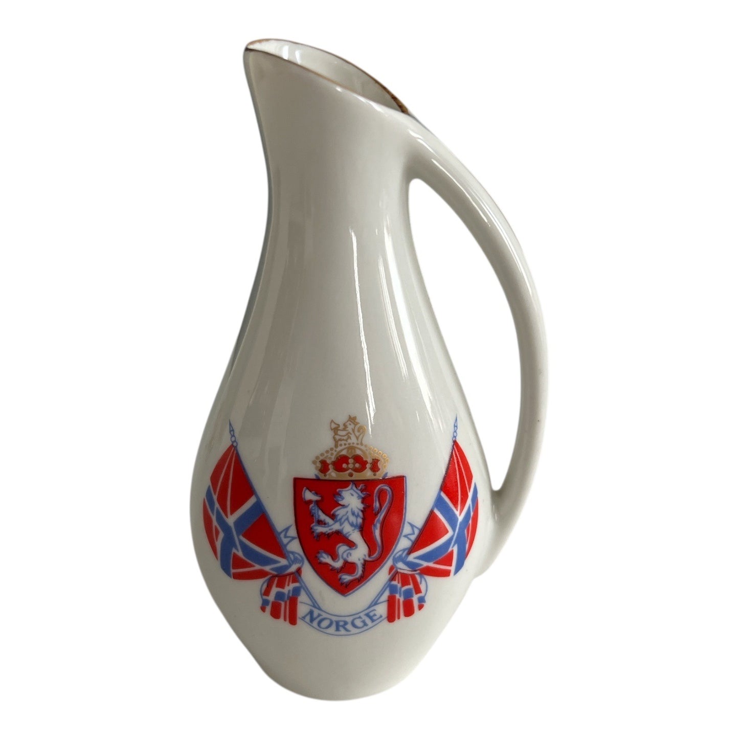Vintage Erling Krage Norway Ceramic Pitcher – Coat of Arms & Flags