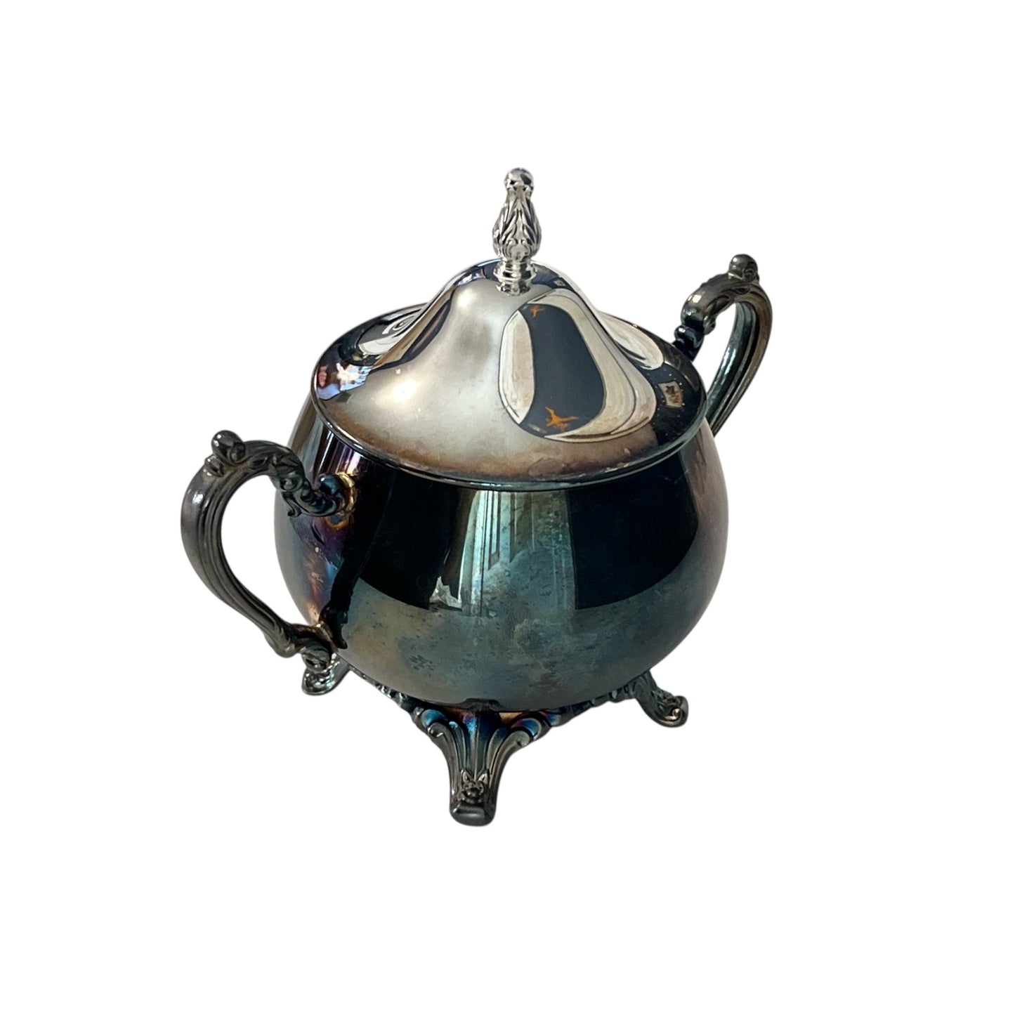 Vintage Oneida USA Silverplate Sugar Bowl with Lid – Double Handles – Footed – Mid-Century