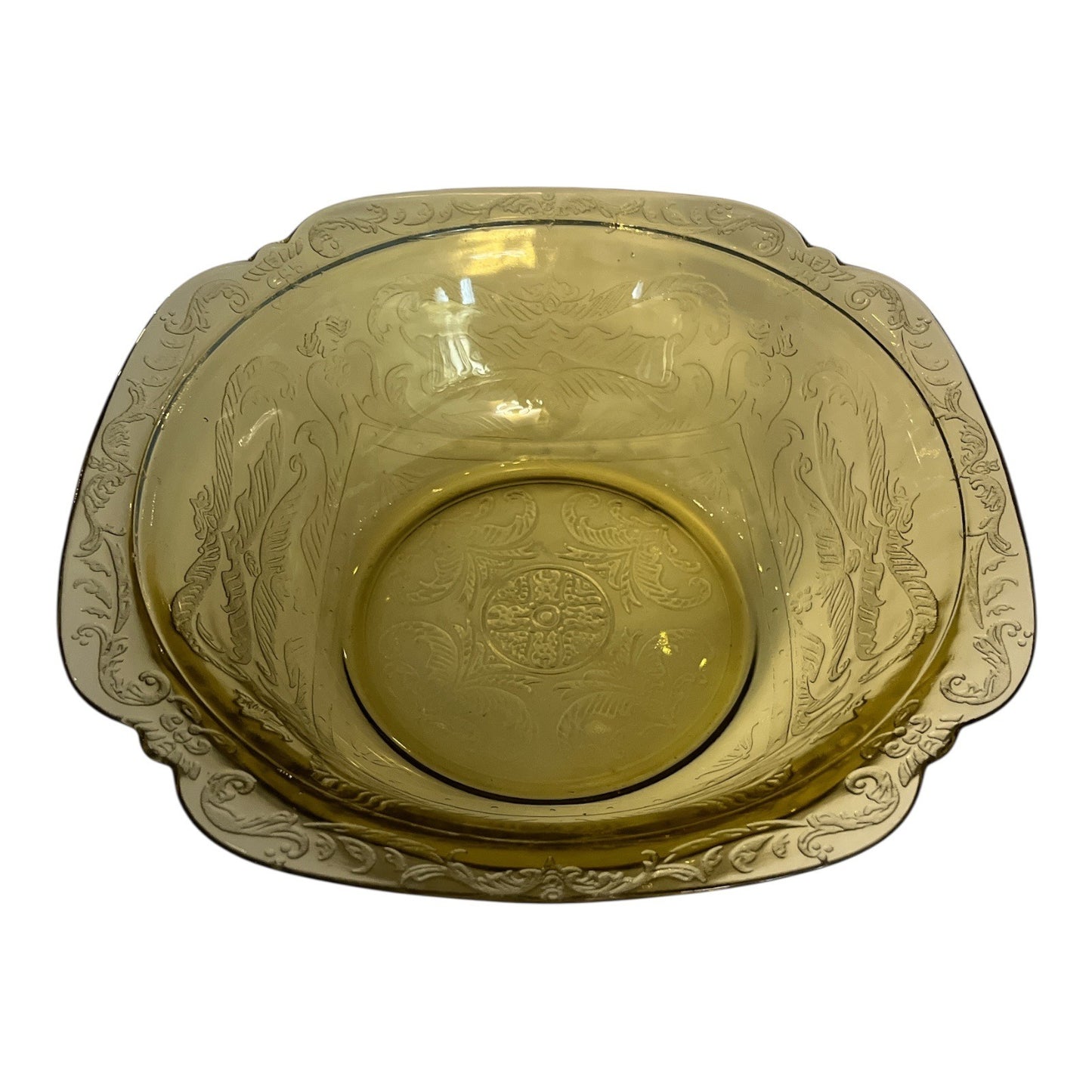 Vintage Hocking Depression Glass Bowl – Amber Princess Pattern – 1930s Pressed Glass