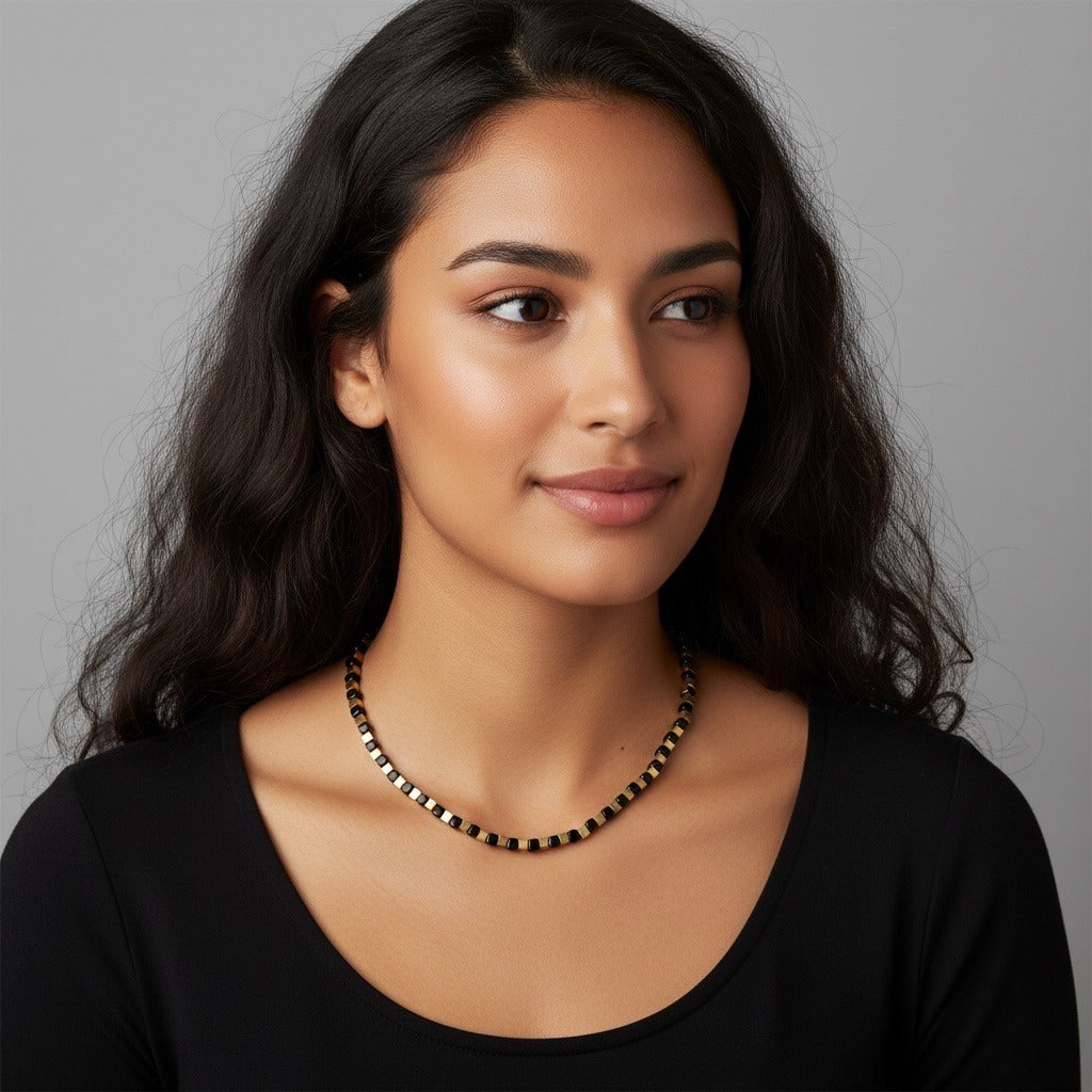 VTG Chico’s Black and Gold Beaded Necklace with Extension Chain