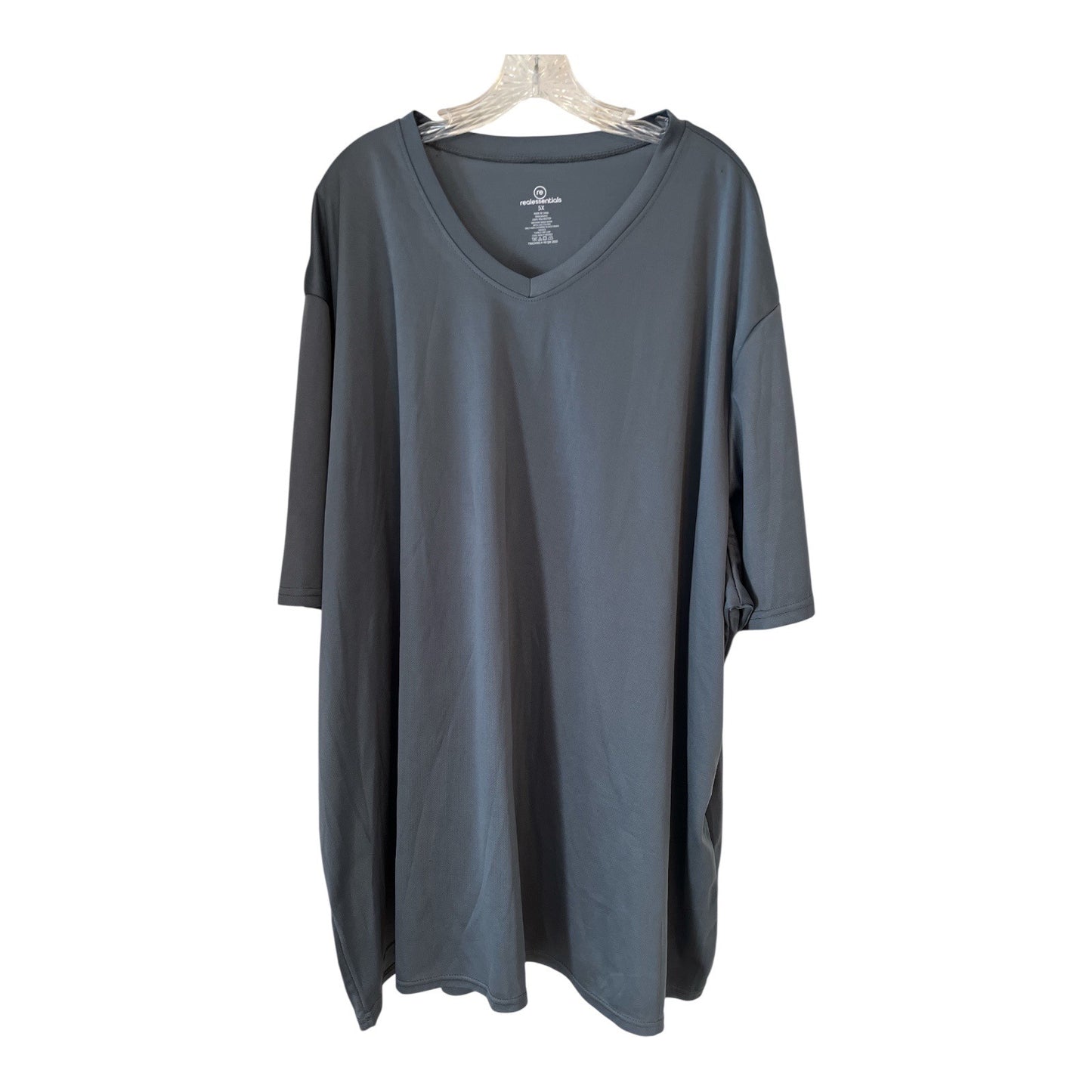 Real Essentials Men’s 5X & 5XT Performance V-Neck T-Shirts – Set of 3 – 100% Polyester – Black & Slate Blue – Oversized Fit