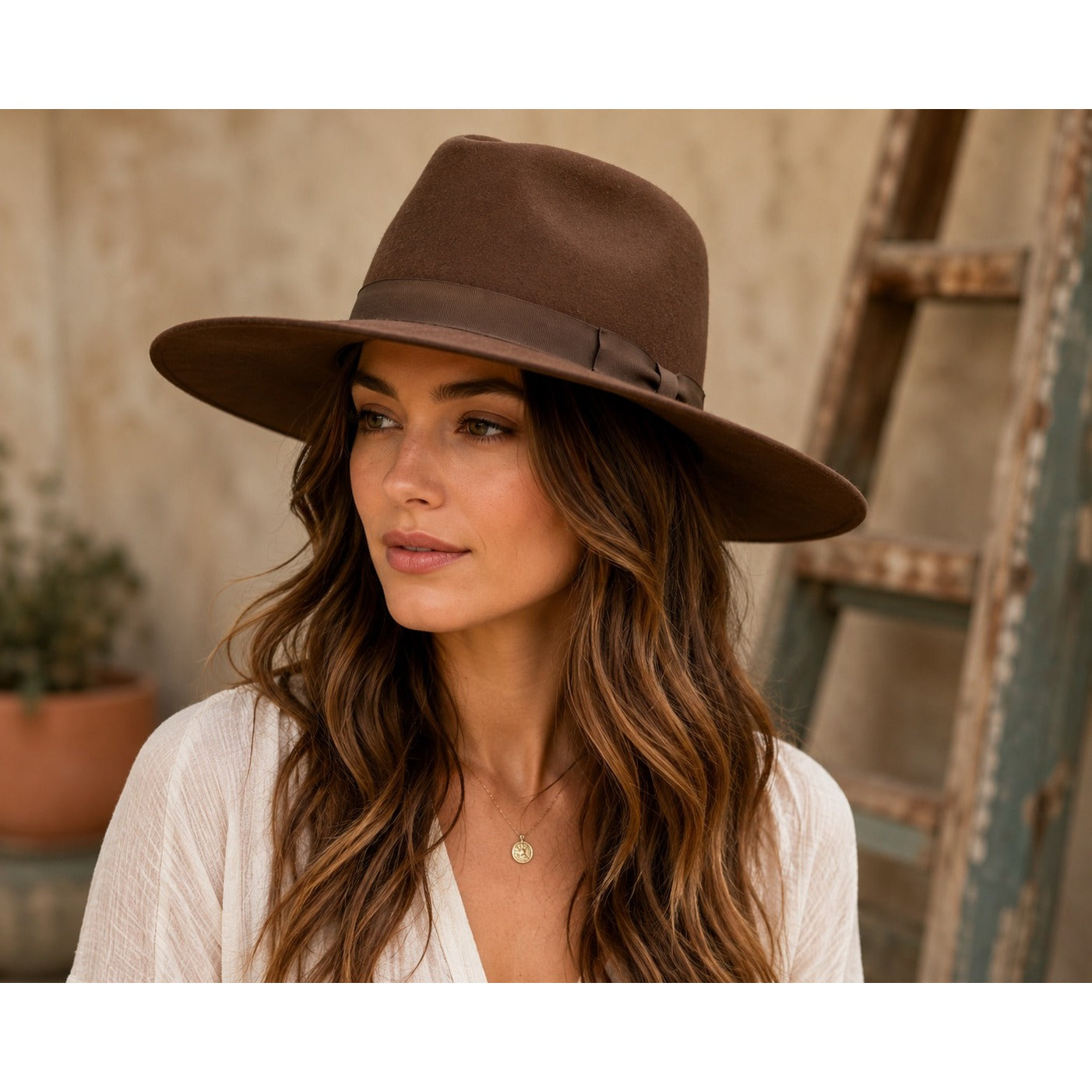 WYETH Brown Wool Wide Brim Fedora Hat O/S Western Rancher Style