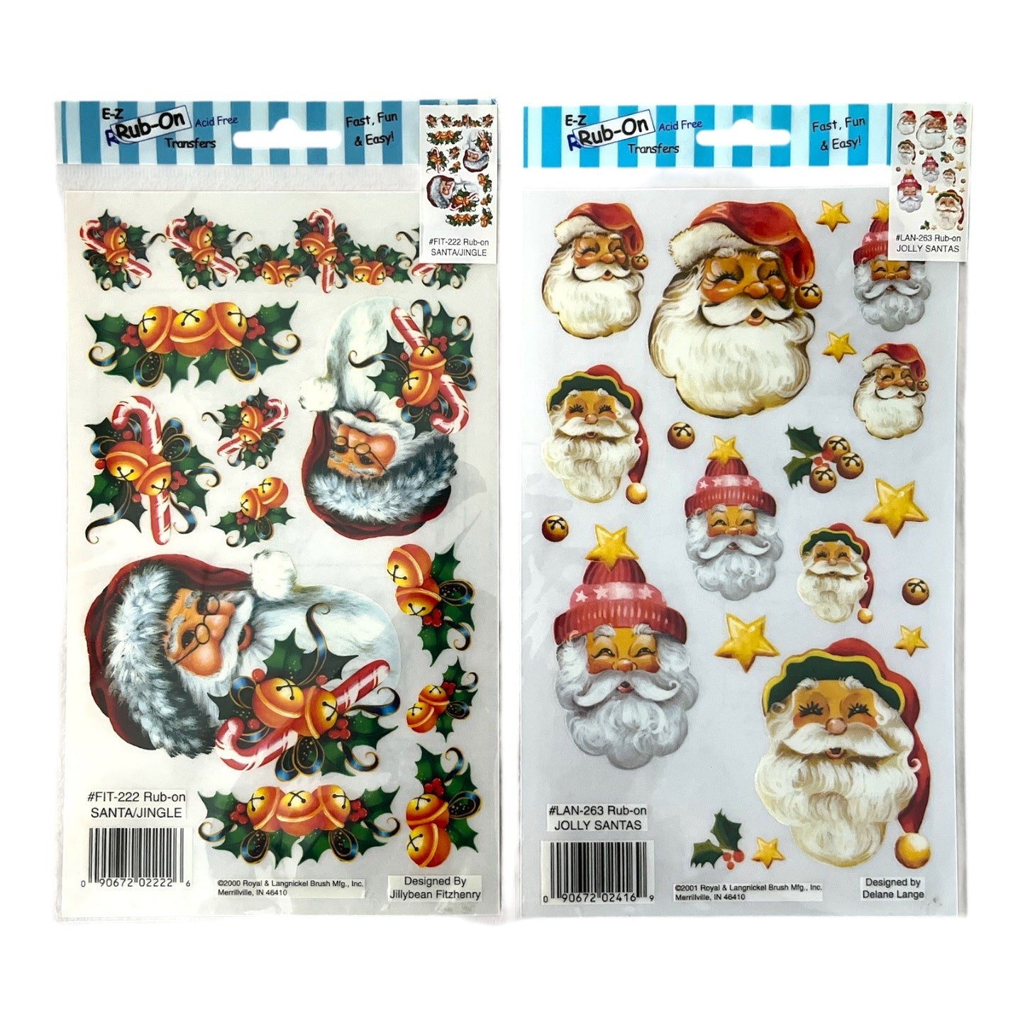 Set of 2 Vintage E-Z Rub-On Transfers – Jolly Santa Designs – 2000s Roylco Crafts