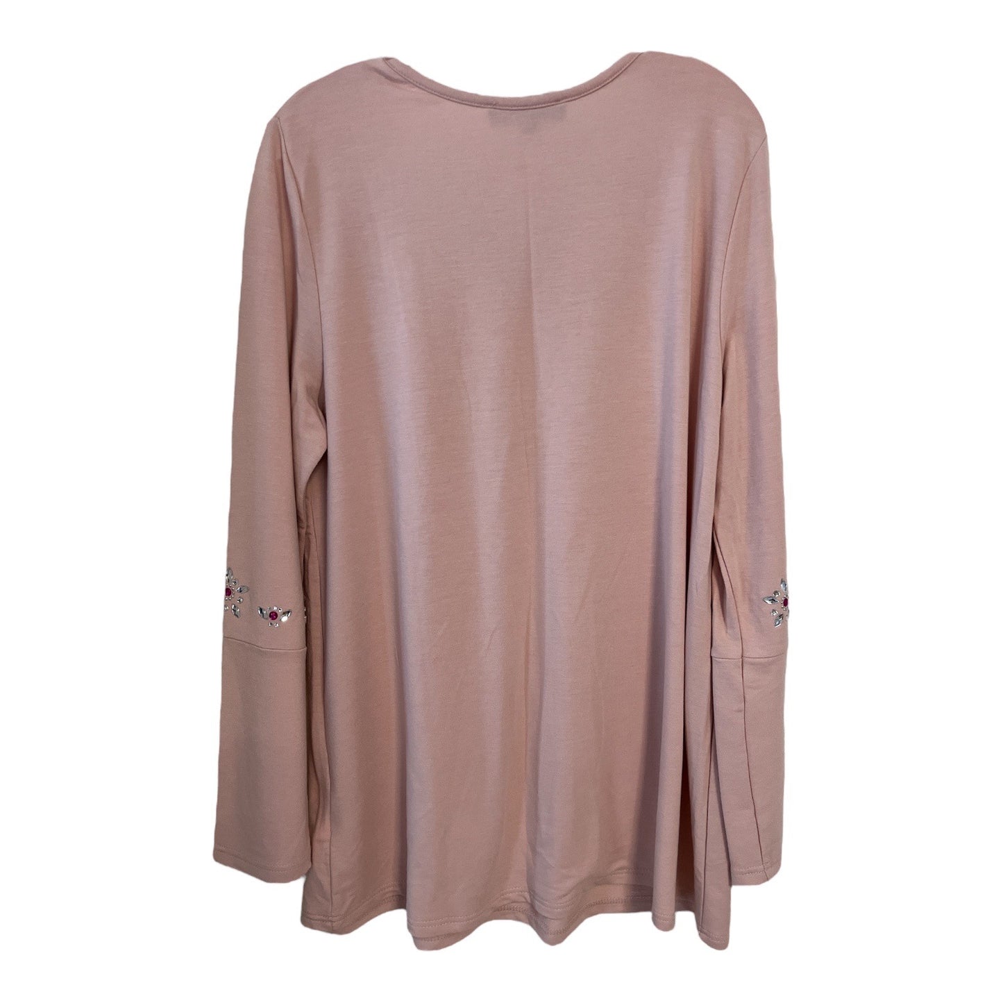 Joan Boyce Embellished Tunic Top Pink XL Rhinestone Long Sleeve Bling Stretchy