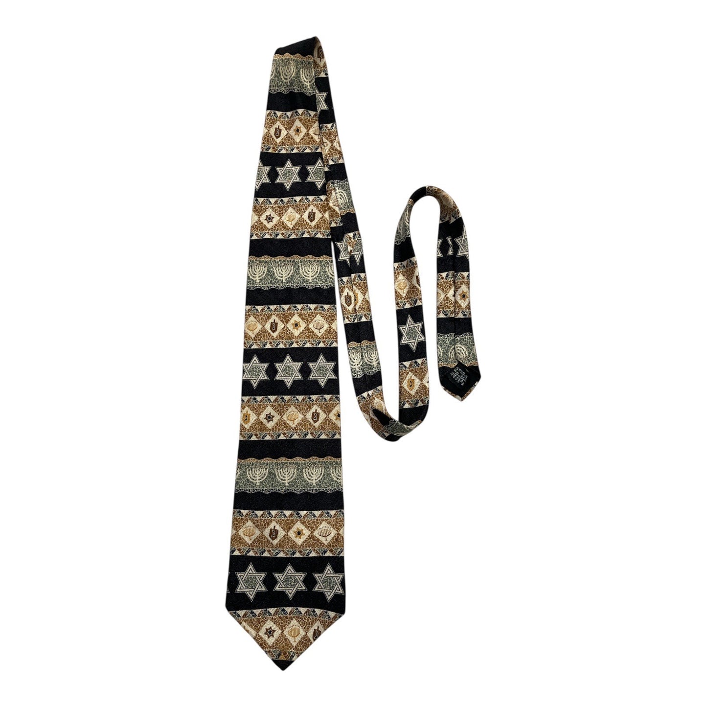 VTG Hallmark Yule Tie Greetings Hanukkah Menorah Star Dreidel Necktie – 1990s